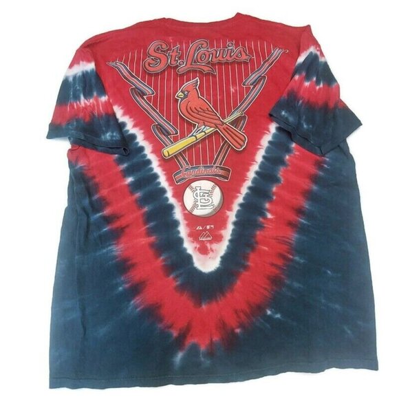 Majestic Liquid Blue St. Louis Cardinals Tie Dye All Over Print T Shirt Mens 2XL - Picture 8 of 8